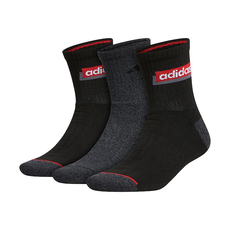 adidas Mens Blocked Linear II 3-Pack Quarter Socks, Size: 6-12, Black