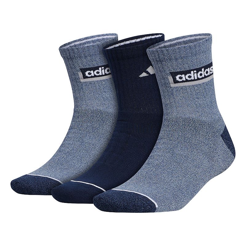 adidas Mens Blocked Linear II 3-Pack Quarter Socks, Size: 6-12, Dark Blue