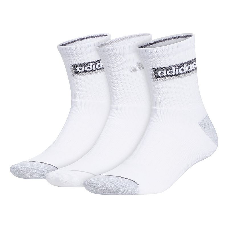 adidas Mens Blocked Linear II 3-Pack Quarter Socks, Size: 6-12, White