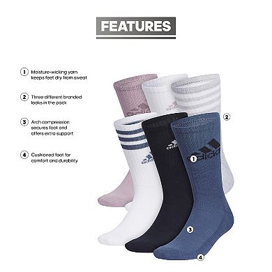 Men's adidas 6-pack Mixed Athletic Cushioned 2.0 Crew Socks