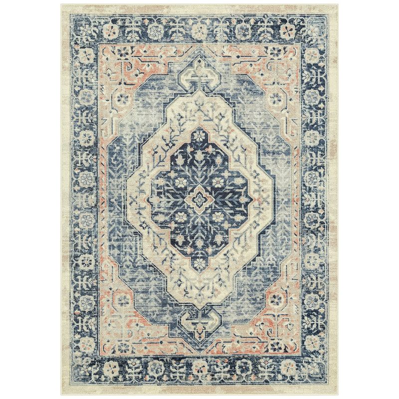 Maples Rugs Lola Distressed Persian Area & Washable Throw Rug, Blue, 24 Inch x 94 Inch 