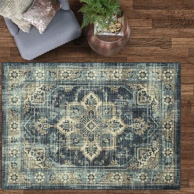 Maples Rugs Cora Distressed Medallion Area Washable Throw Rug