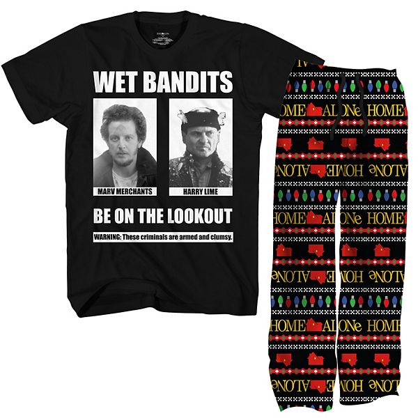 Mens Home Alone Wet Bandits Graphic Tee And Pajama Bottoms Set