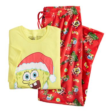 Men's Spongebob in Santa Hat Pajamas