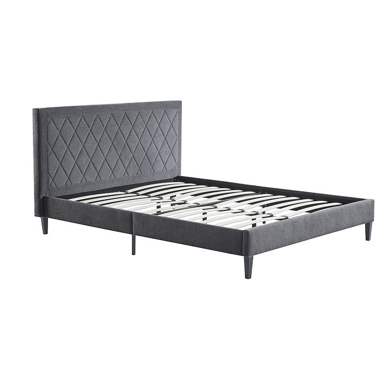 510 Design Rowen Quilted Upholstered Platform Bed, Grey, Queen