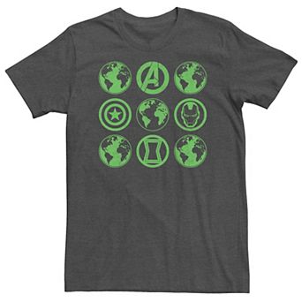 Big & Tall Marvel Avengers Green Globes And Logos Tee