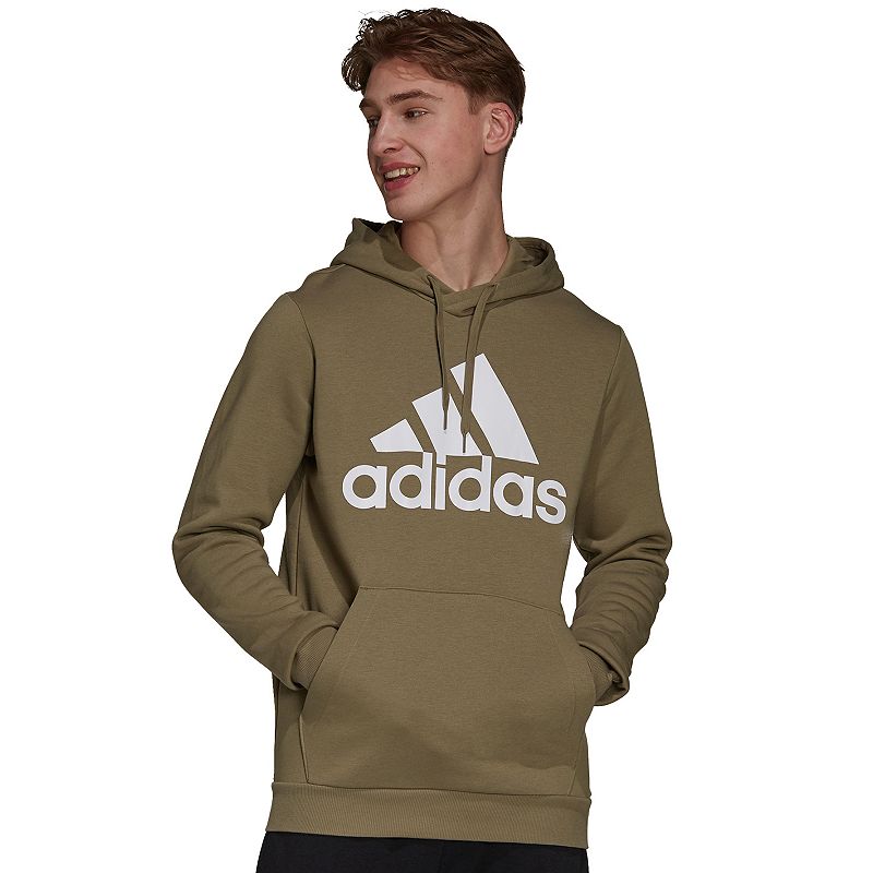 Mens adidas Essential Badge of Sport Fleece Hoodie, Size: Small, Med Green