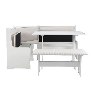 Linon Sibert Storage Corner Nook Bench and Dining Table 3-piece Set