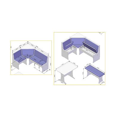 Linon Sibert Storage Corner Nook Bench and Dining Table 3-piece Set