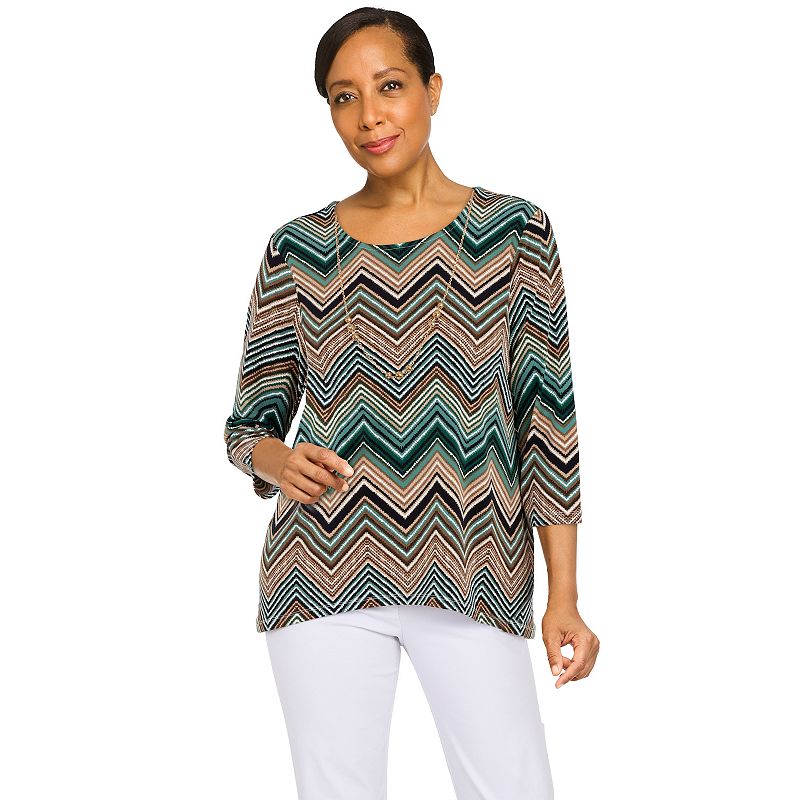 Womens Alfred Dunner Classics Chevron Puff Print Top, Size: Small, Grey