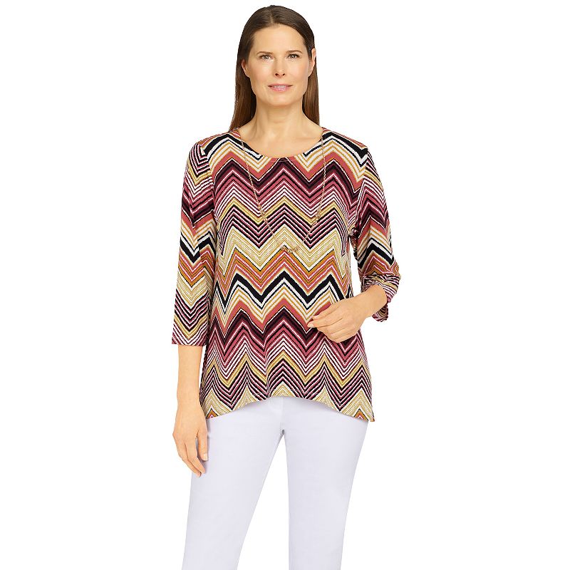 Womens Alfred Dunner Classics Chevron Puff Print Top, Size: Small, Oxford