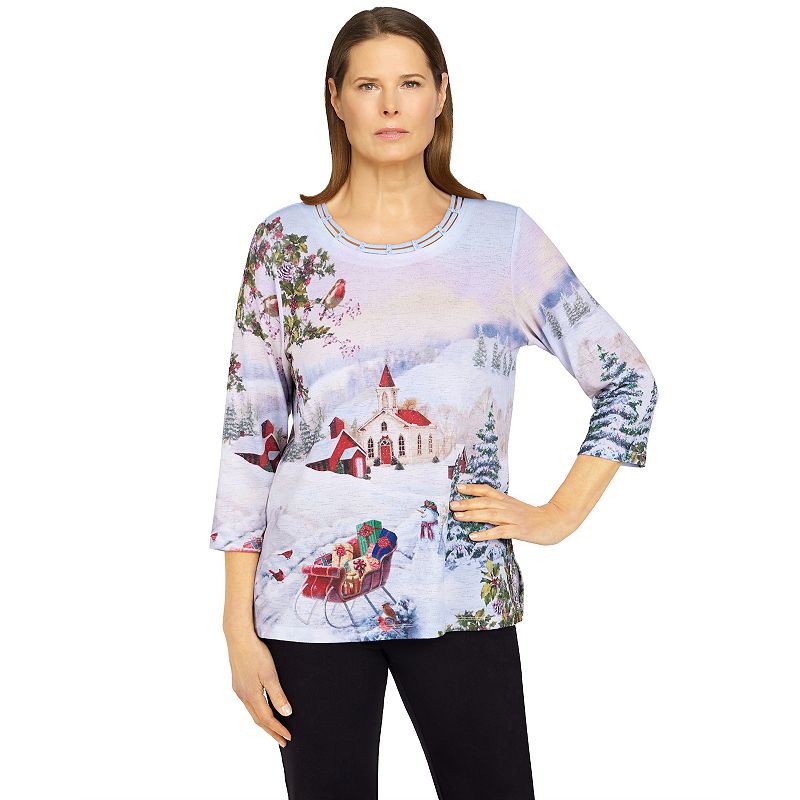 Womens Alfred Dunner Classics Holiday Scenic Top, Size: Small, Multi
