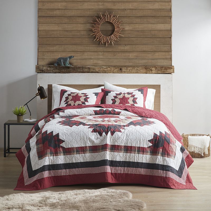 Woolrich Compass Oversized Cotton Quilt Set with Shams, Red, King