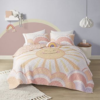 Intelligent Design Ellie Sunshine Printed Cotton Reversible Quilt Set With Shams and Decorative Pillows