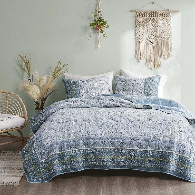 Madison Park Gaia Reversible Antimicrobial Cotton Quilt Set with Shams, Gre