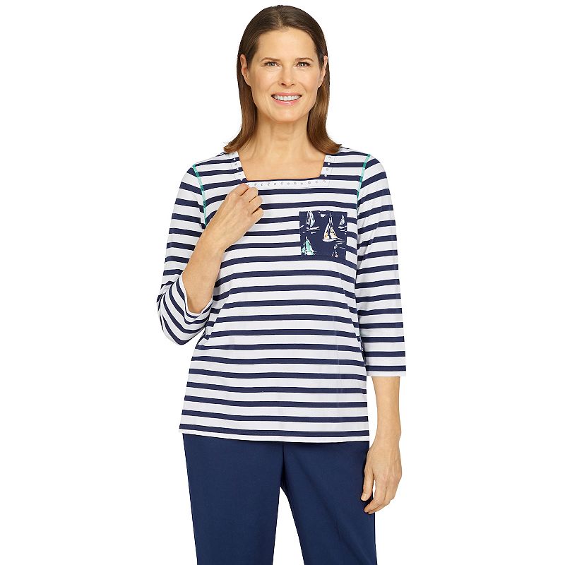 Womens Alfred Dunner Newport Striped Sailboat Mixed Print Knit Top, Size: 