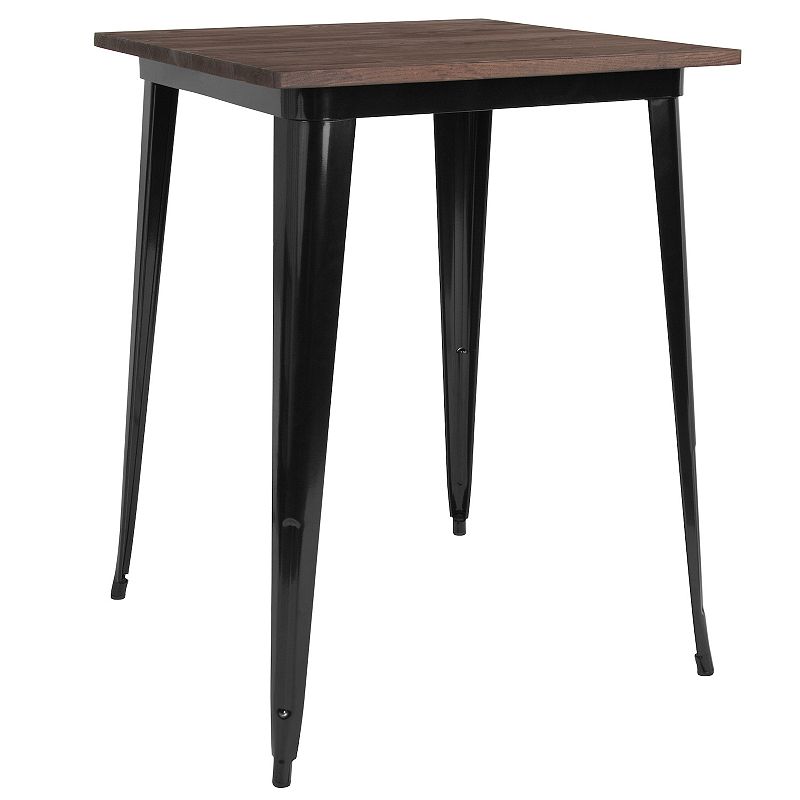 Flash Furniture 31.5  Square Black Metal Indoor Bar Height Table with Walnut Rustic Wood Top