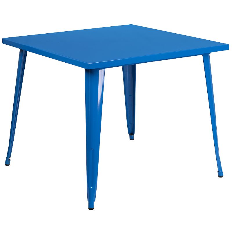Flash Furniture Commercial Square Metal Indoor / Outdoor Dining Table, Blue