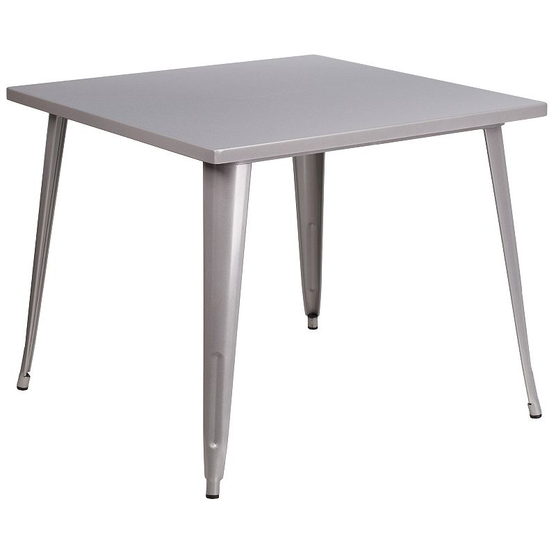 Flash Furniture Commercial Square Metal Indoor / Outdoor Dining Table, Grey