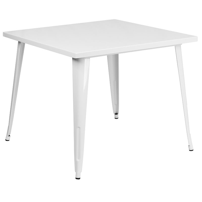 Flash Furniture Commercial Square Metal Indoor / Outdoor Dining Table, Whit