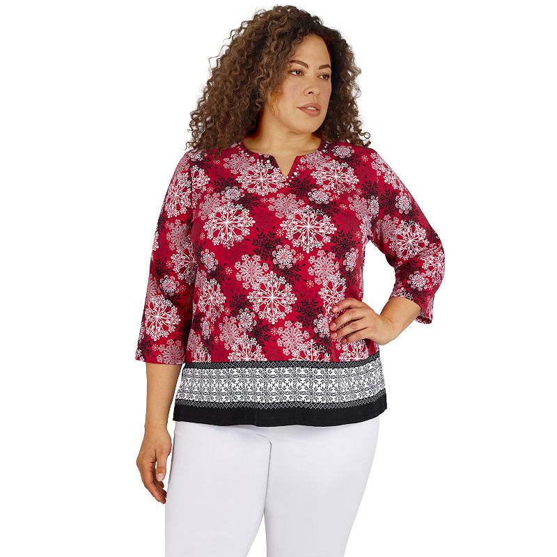 Plus Size Alfred Dunner Classics Snowflake Border Top, Womens, Size: 1XL, 