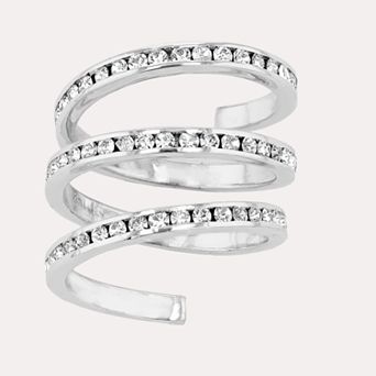 Traditions Jewelry Company Fine Silver Plated Crystal Accent Three Row Spiral Ring