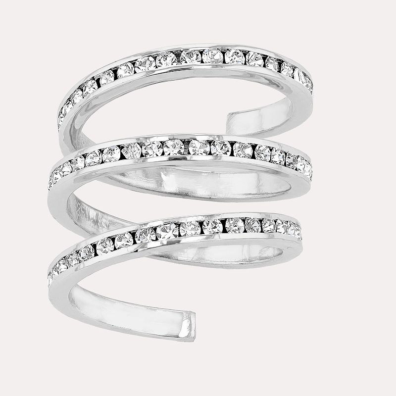Traditions Jewelry Company Fine Silver Plated Crystal Accent Three Row Spiral Ring, Women's, Size: 7, Sterling Silver