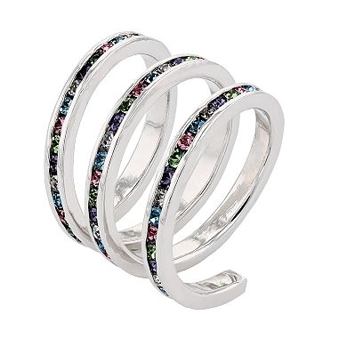 Traditions Jewelry Company Fine Silver Plated Colorful Crystal Accent Three Row Spiral Ring
