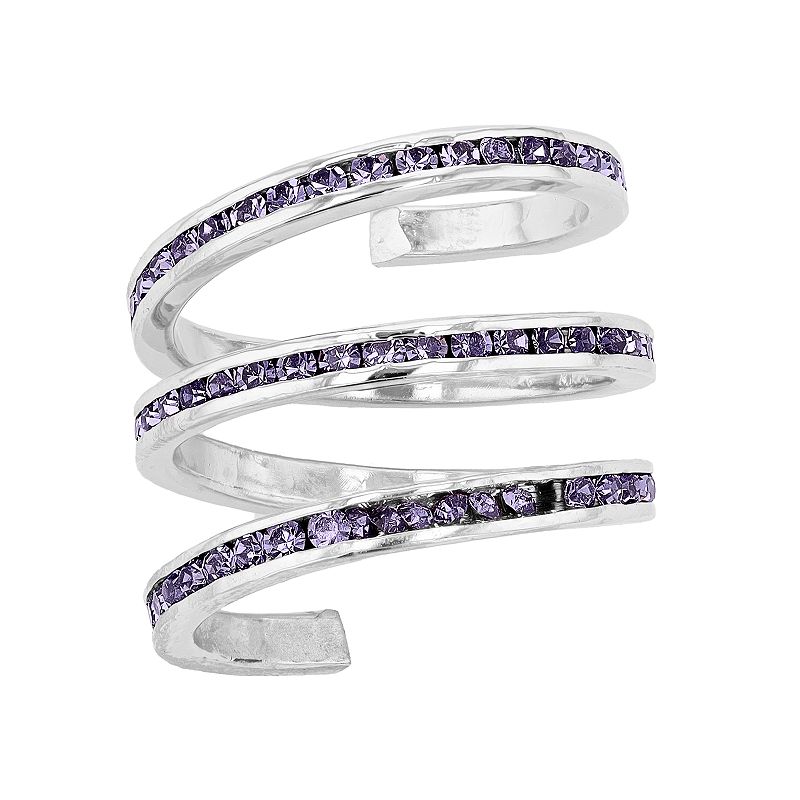 Traditions Jewelry Company Fine Silver Plated Purple Crystal Accent Three Row Spiral Ring, Women's, Size: 5, Sterling Silver Purple