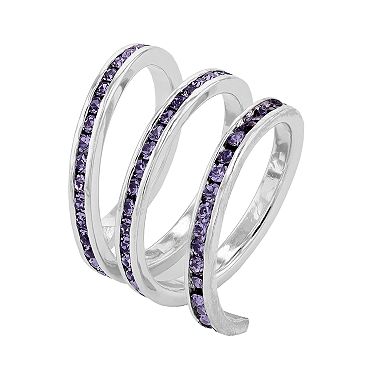 Traditions Jewelry Company Fine Silver Plated Purple Crystal Accent Three Row Spiral Ring