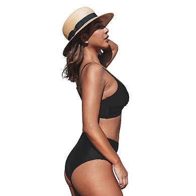 Women's Cupshe 2-Piece Twist Top & High-Waist Bottoms Bikini Set