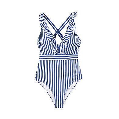 Women's CUPSHE Stripe Ruffle One-Piece Swimsuit