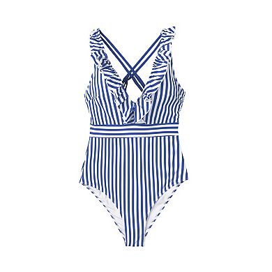 Women's Cupshe Stripe Ruffle One-Piece Swimsuit