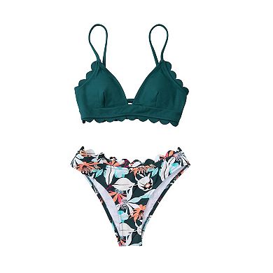 Women's Cupshe Scalloped Lace-Up Top & Bottoms Bikini Set