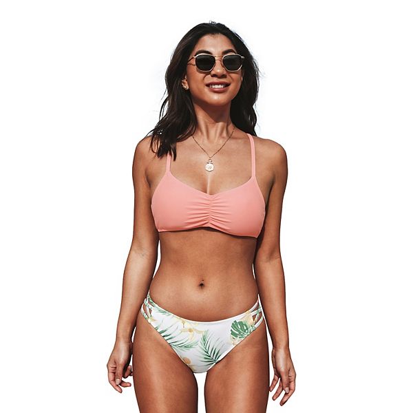 Women's CUPSHE VNeck Ruched LaceUp Bikini Top