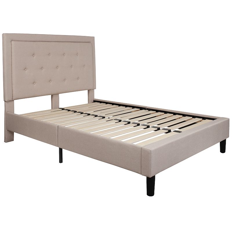 Flash Furniture Roxbury Queen Size Tufted Upholstered Platform Bed in Beige Fabric