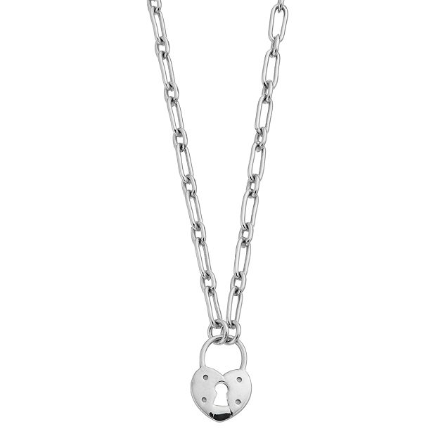 Silver Lock Pendant Chain Necklace