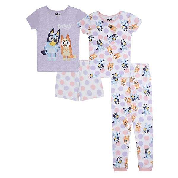 Girls 4-10 Bluey 4-Piece Tops & Bottoms Pajama Set