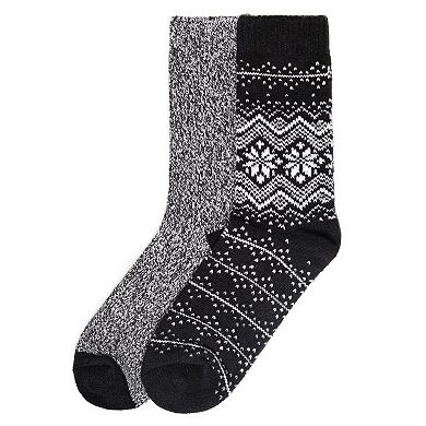 Women's Cuddl Duds 2 Pair Pack Fairisle with Twist Rib Crew Socks