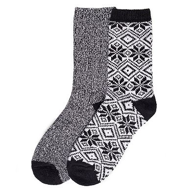 Women's Cuddl Duds 2 Pair Pack Snowflake Diamond Crew Socks