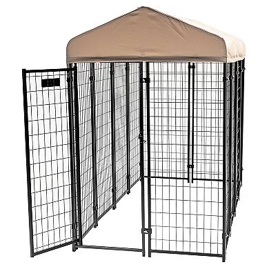 Lucky Dog STAY Series 4 x 8 x 6 Foot Roofed Steel Frame Villa Dog Kennel, Khaki