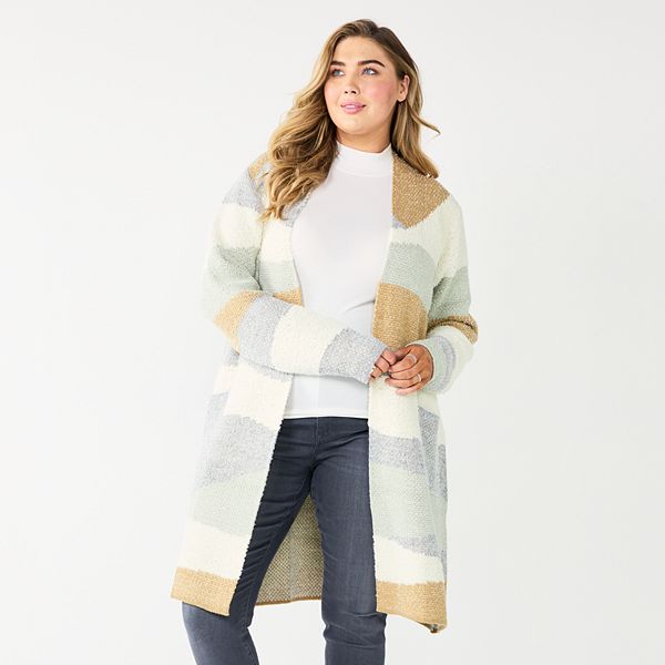 Plus Size Nine West Jacquard Sweater Car Coat