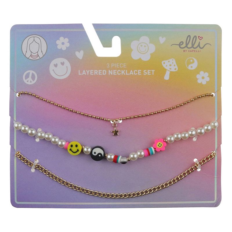 Girls Elli by Capelli 3-Pack Layered Simulated Pearl & Beads Necklace Set, 