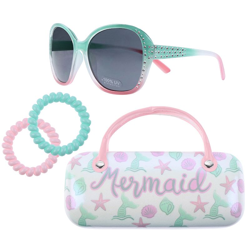 Girls Elli by Capelli Sunglasses, Case, & 2 Hair Coils Set, Combo Mermaid