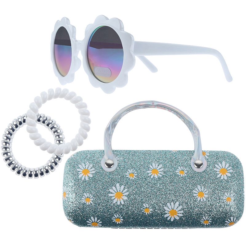 Girls Elli by Capelli Sunglasses, Case, & 2 Hair Coils Set, Turquoise/Blue