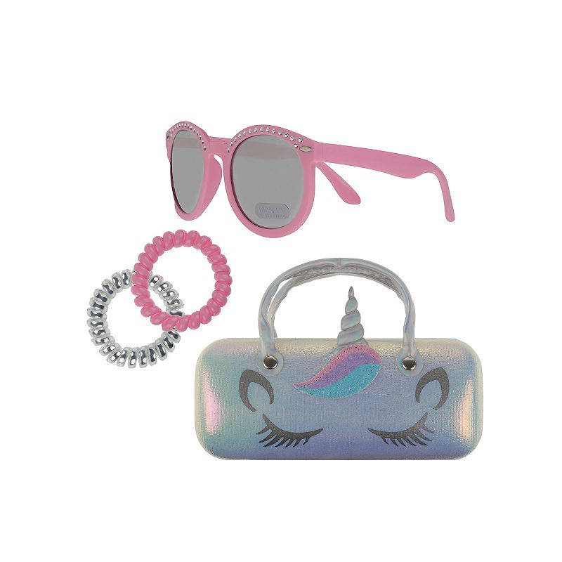 Girls Elli by Capelli Sunglasses, Case, & 2 Hair Coils Set, Dark Pink