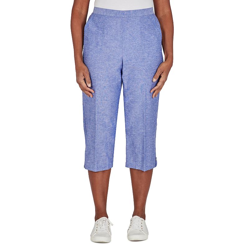Womens Alfred Dunner Chambray Button-Tab Capri Pants, Size: 10, Med Blue