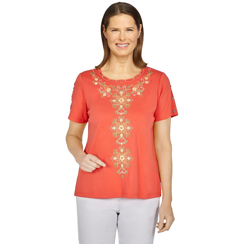 Womens Alfred Dunner Pineapple Embroidered Knit Top, Size: Small, Orange