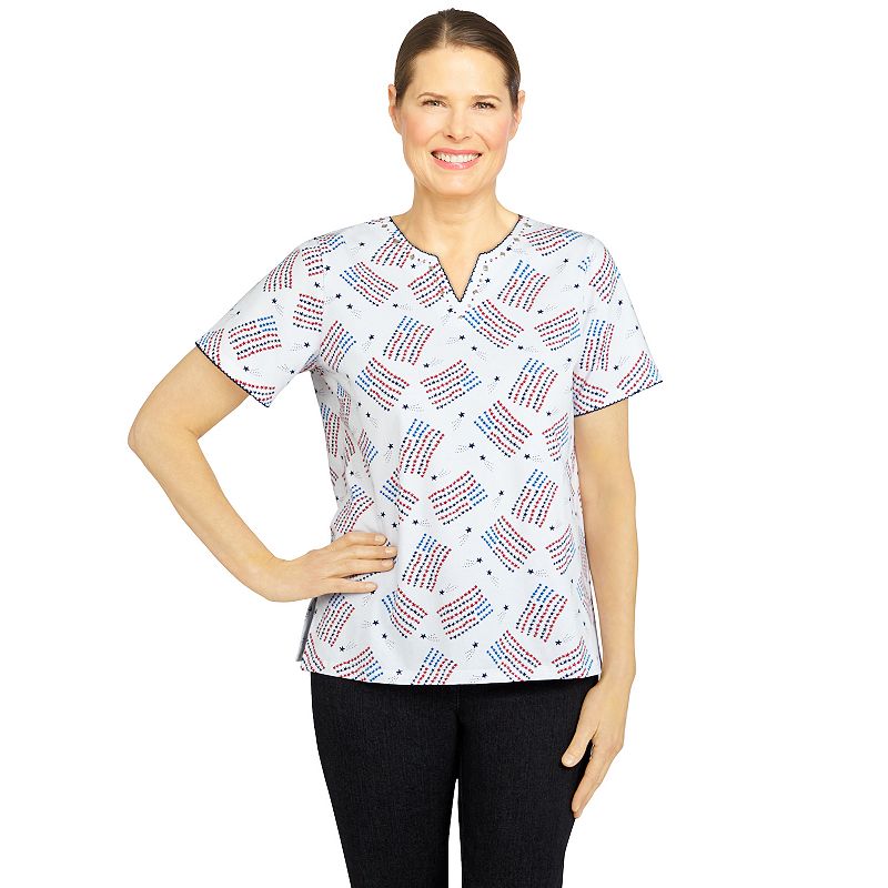 Womens Alfred Dunner American Dream Grand Ole Flag Print Top, Size: Large,