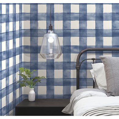 RoomMates Checkmate Watercolor Plaid Peel & Stick Wallpaper
